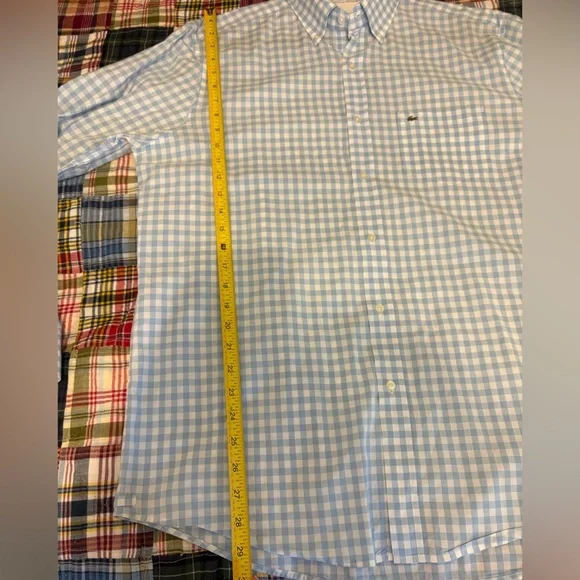 LACOSTE Men’s Classic Fit Long Sleeve Light Blue Gingham shirt size 42 - Picture 7 of 7